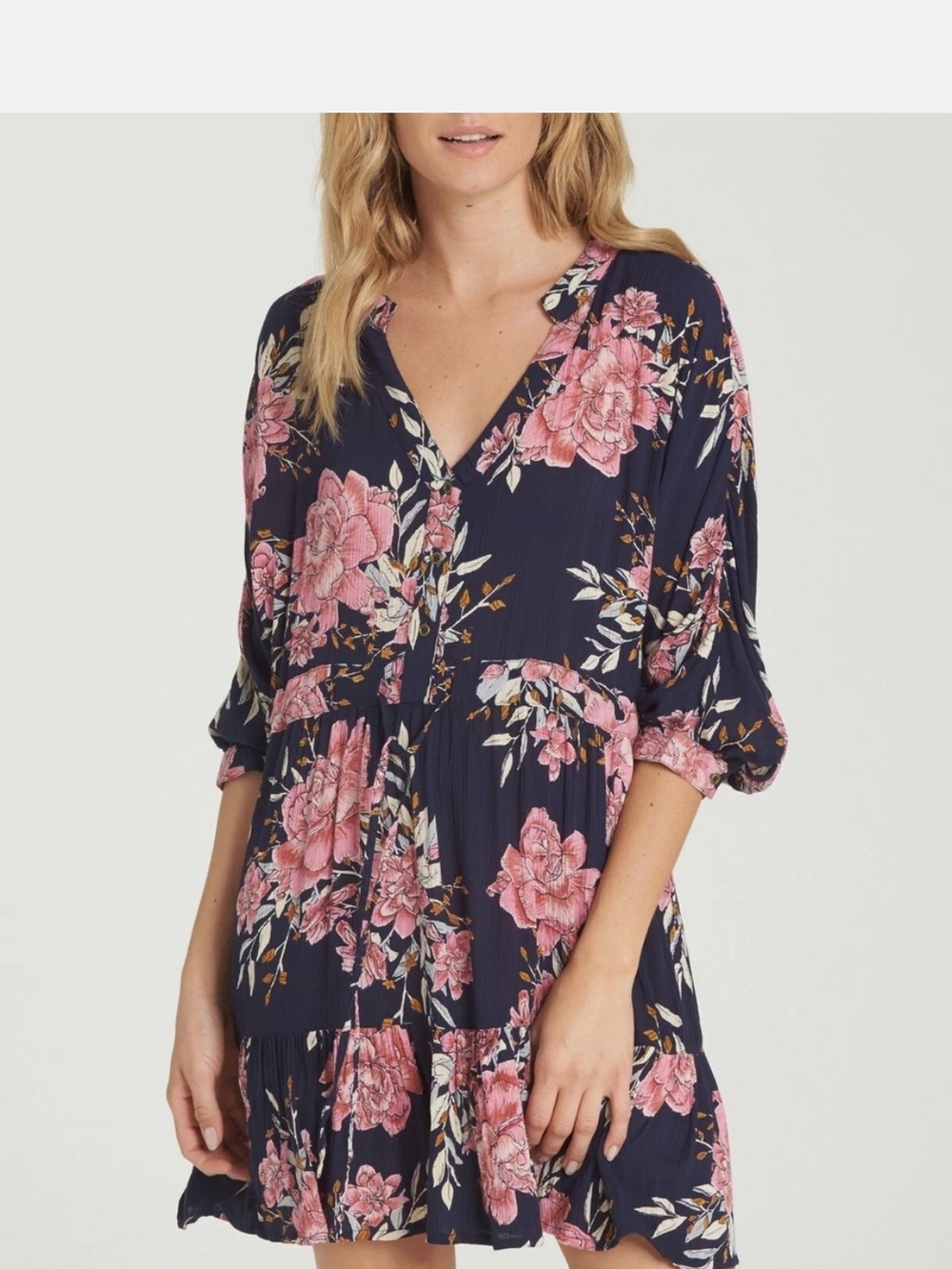 Billabong Navy Floral Mini Dress with Pink Flowers
